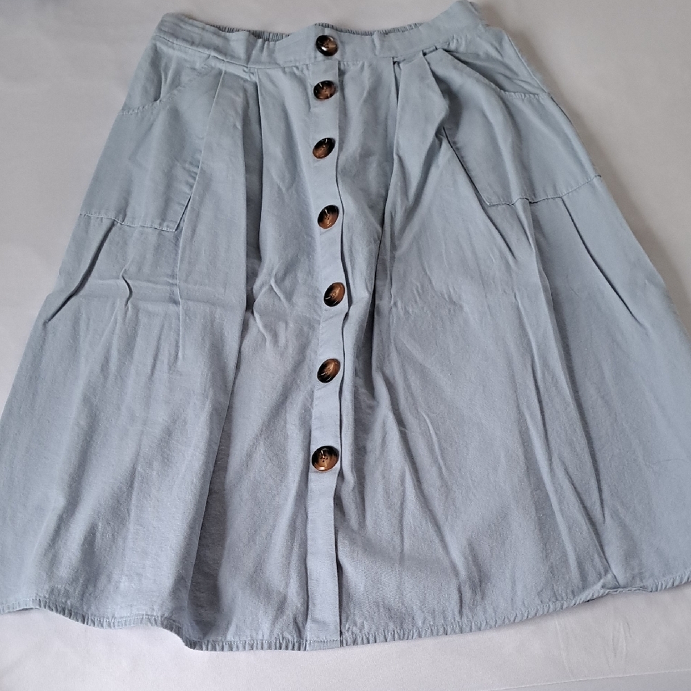 Light Blue Button-Front Women's Skirt